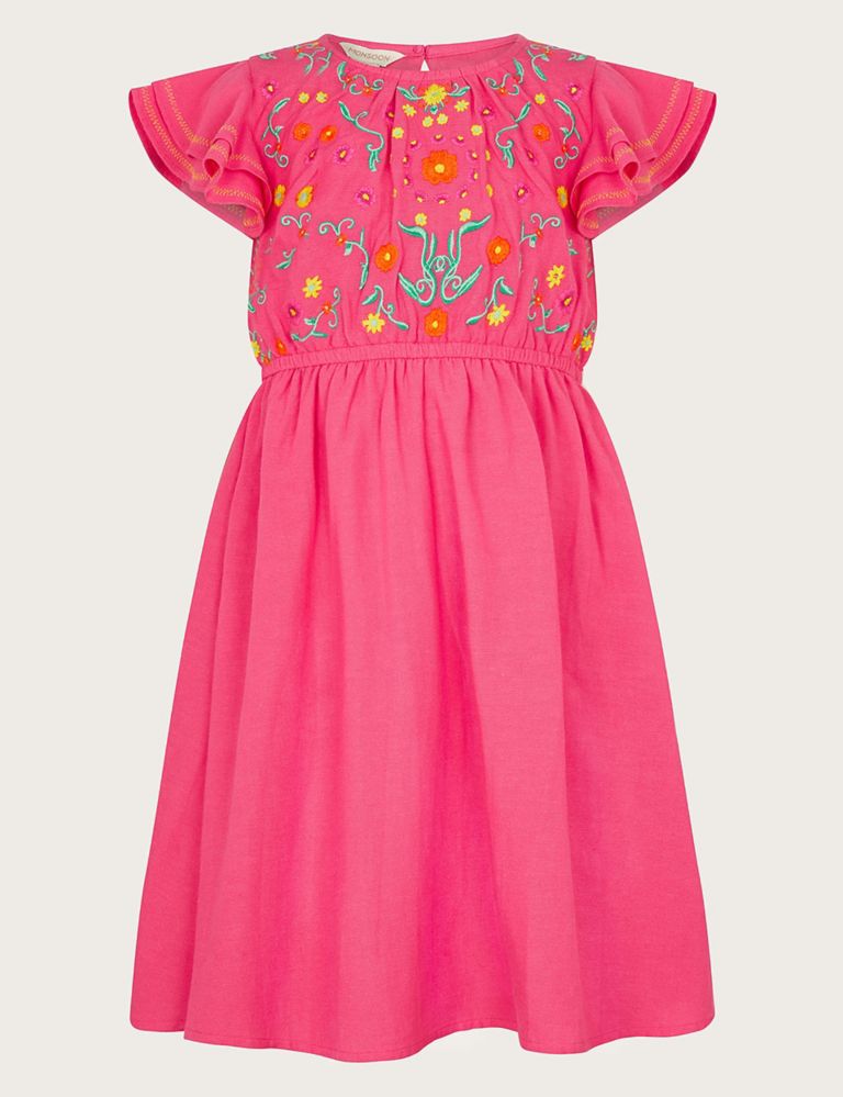 Cotton Blend Floral Embroidered Dress (3-13 Yrs) 1 of 3