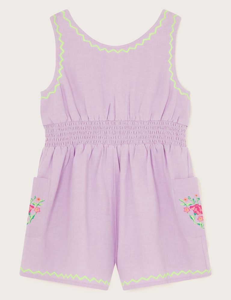 Cotton Blend Floral Embroidered Playsuit (2-13 Yrs) 2 of 3