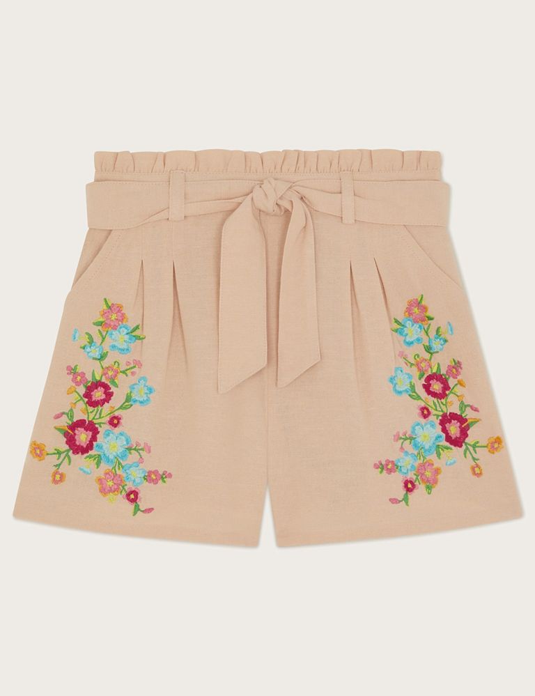 Cotton Blend Floral Embroidered Shorts (2-15 Yrs) 1 of 3