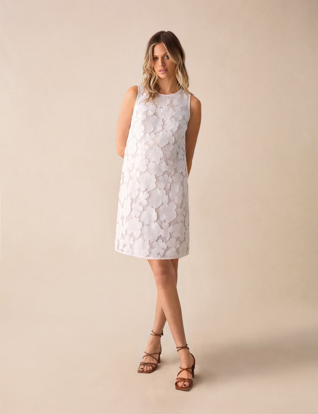 Cotton Blend Floral Lace Mini Shift Dress 6 of 7