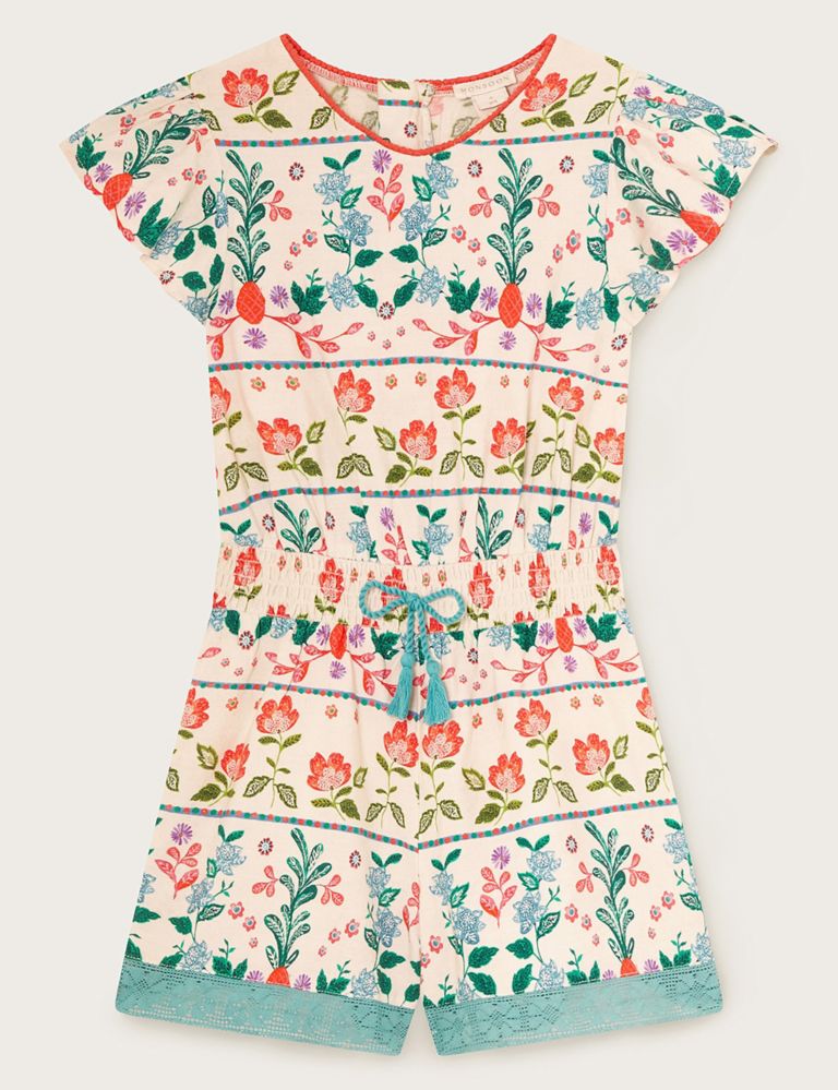 Cotton Blend Floral Playsuit (3-13 Yrs) 1 of 3