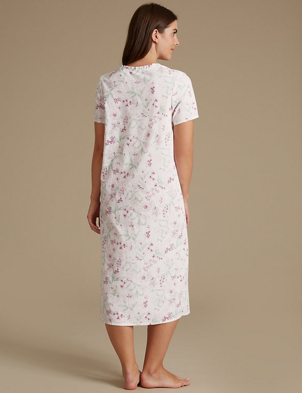 M & S SLEEP COLLECTION PINK MIX COTTON BLEND FLORAL PRINT NIGHTDRESS 