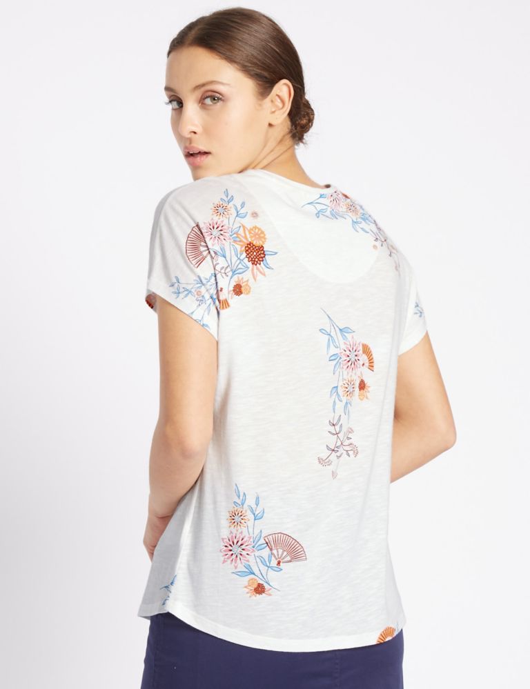 Cotton Blend Floral Print T-Shirt 3 of 4