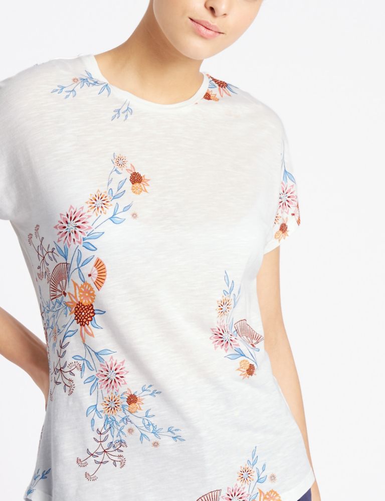 Cotton Blend Floral Print T-Shirt 4 of 4