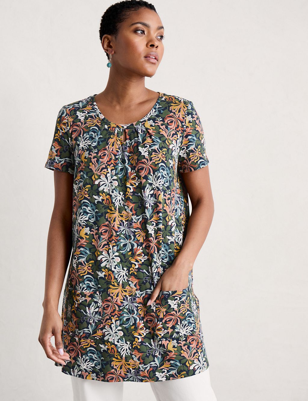 Cotton Blend Floral Scoop Neck Tunic 2 of 5