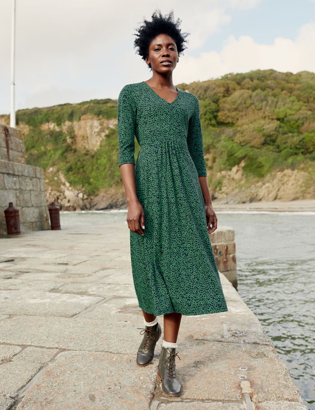 Cotton Blend V-Neck Midi Dress | Seasalt Cornwall | M&S