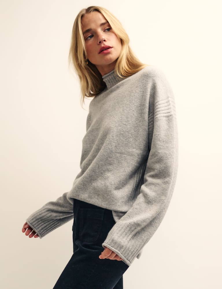 Grey Long Line Roll Neck Jumper