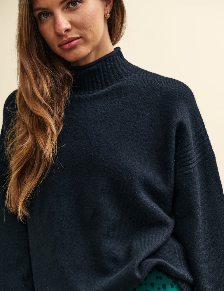 Cotton Blend Funnel Neck Longline Jumper