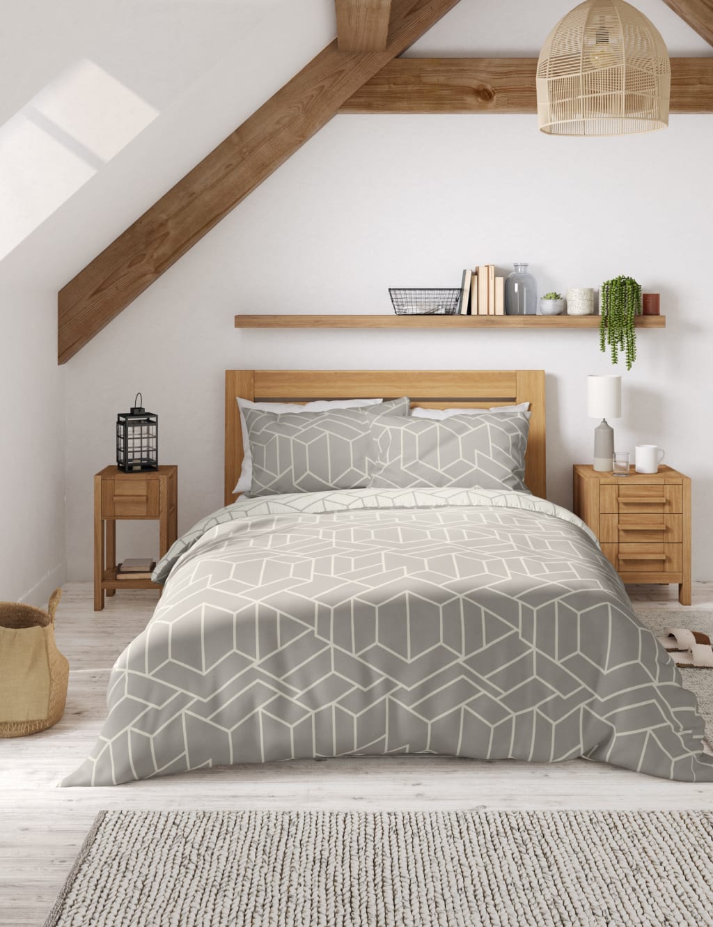 Cotton Blend Geometric Bedding Set 4 of 5