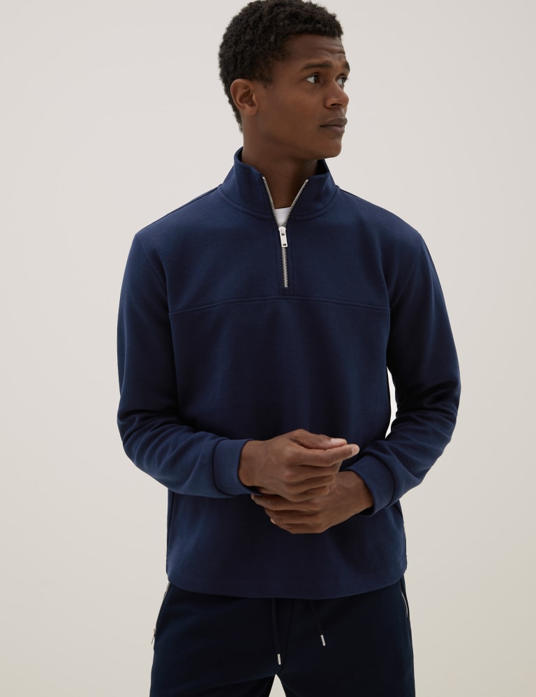 Cotton Blend Half Zip Sweatshirt 1 of 6