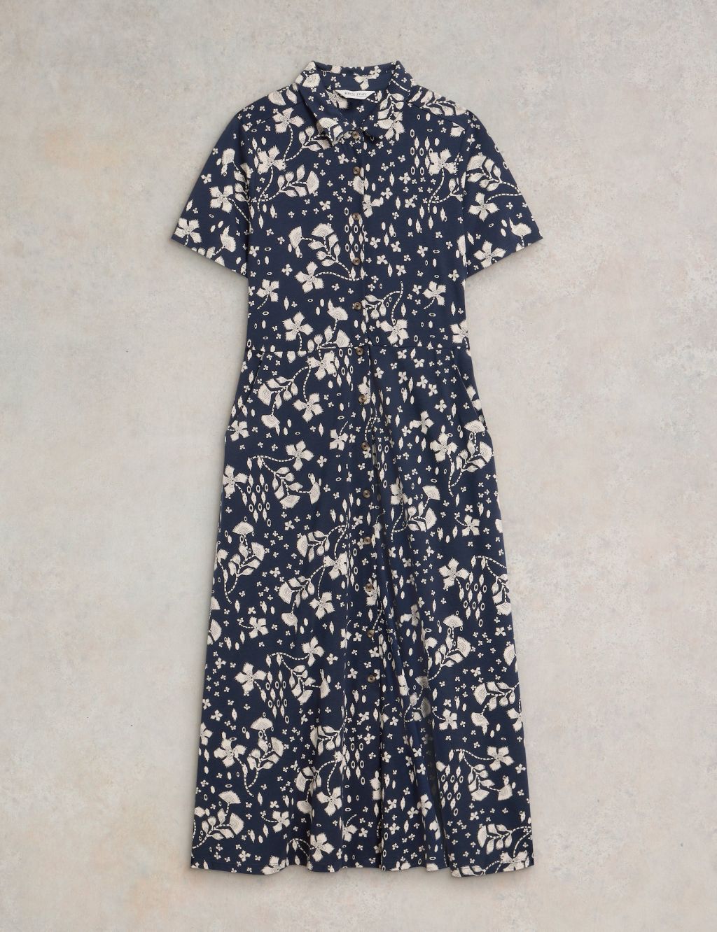 Cotton Blend Jersey Floral Midi Shirt Dress 1 of 6