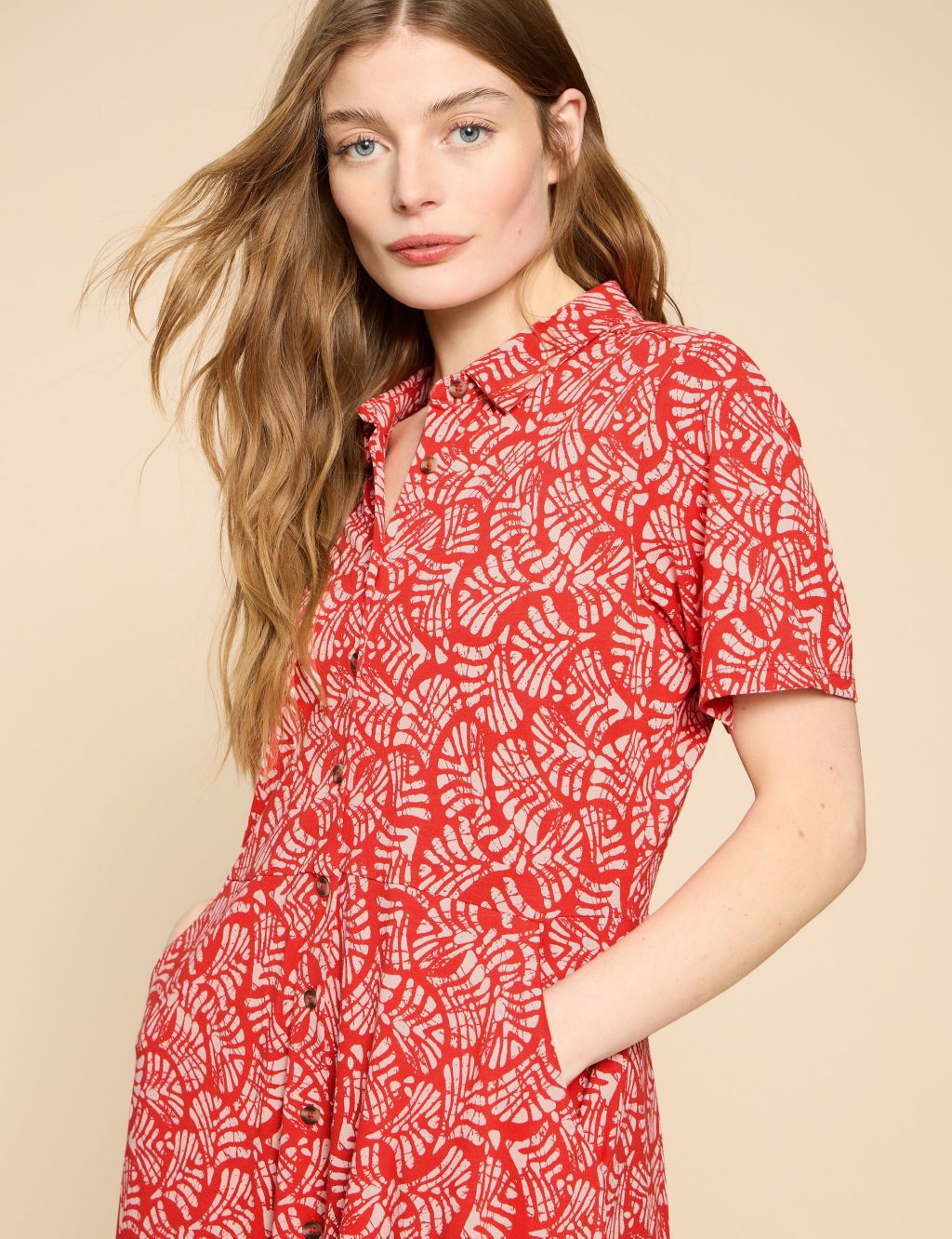 Cotton Blend Jersey Floral Shirt Dress 4 of 6