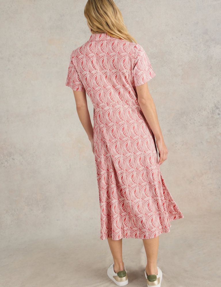 Cotton Blend Jersey Printed Midi Shirt Dress 4 of 6