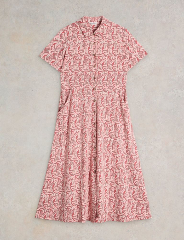 Cotton Blend Jersey Printed Midi Shirt Dress 2 of 6