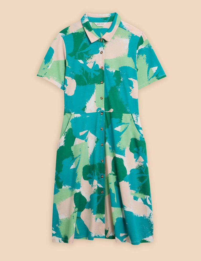 Cotton Blend Jersey Printed Shirt Dress 2 of 6