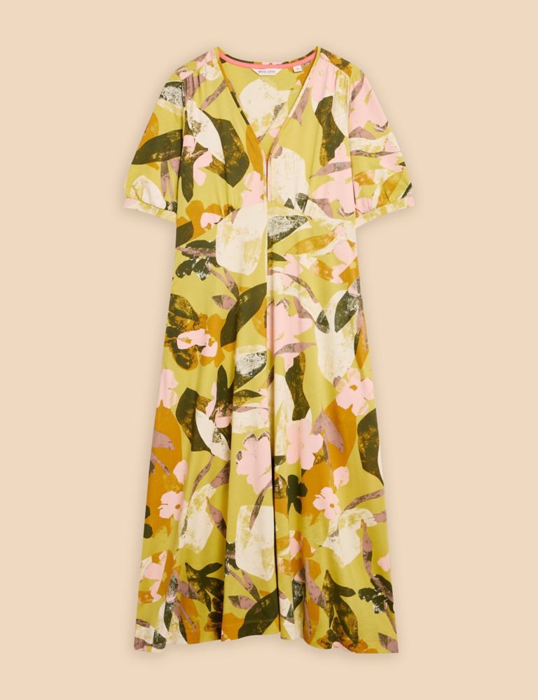 Cotton Blend Jersey Printed V-Neck Dress 2 of 6