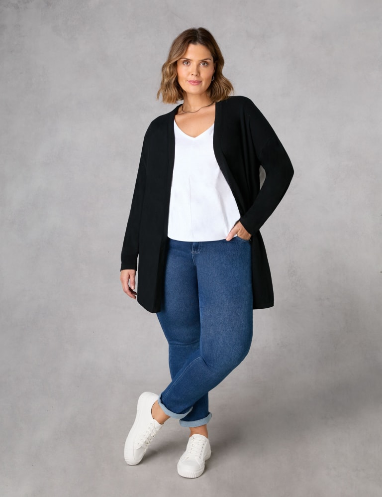 Curves Grey Fine Knit Waterfall Cardigan