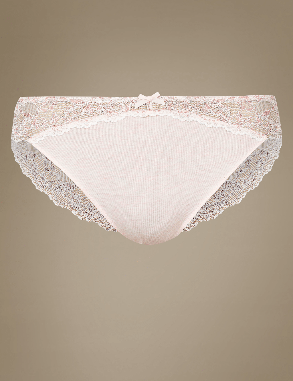 Cotton Blend Marl & Lace High Leg Knickers M&S Collection M&S