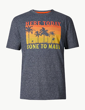 Cotton Blend Maui Print Crew Neck T-Shirt Image 2 of 4