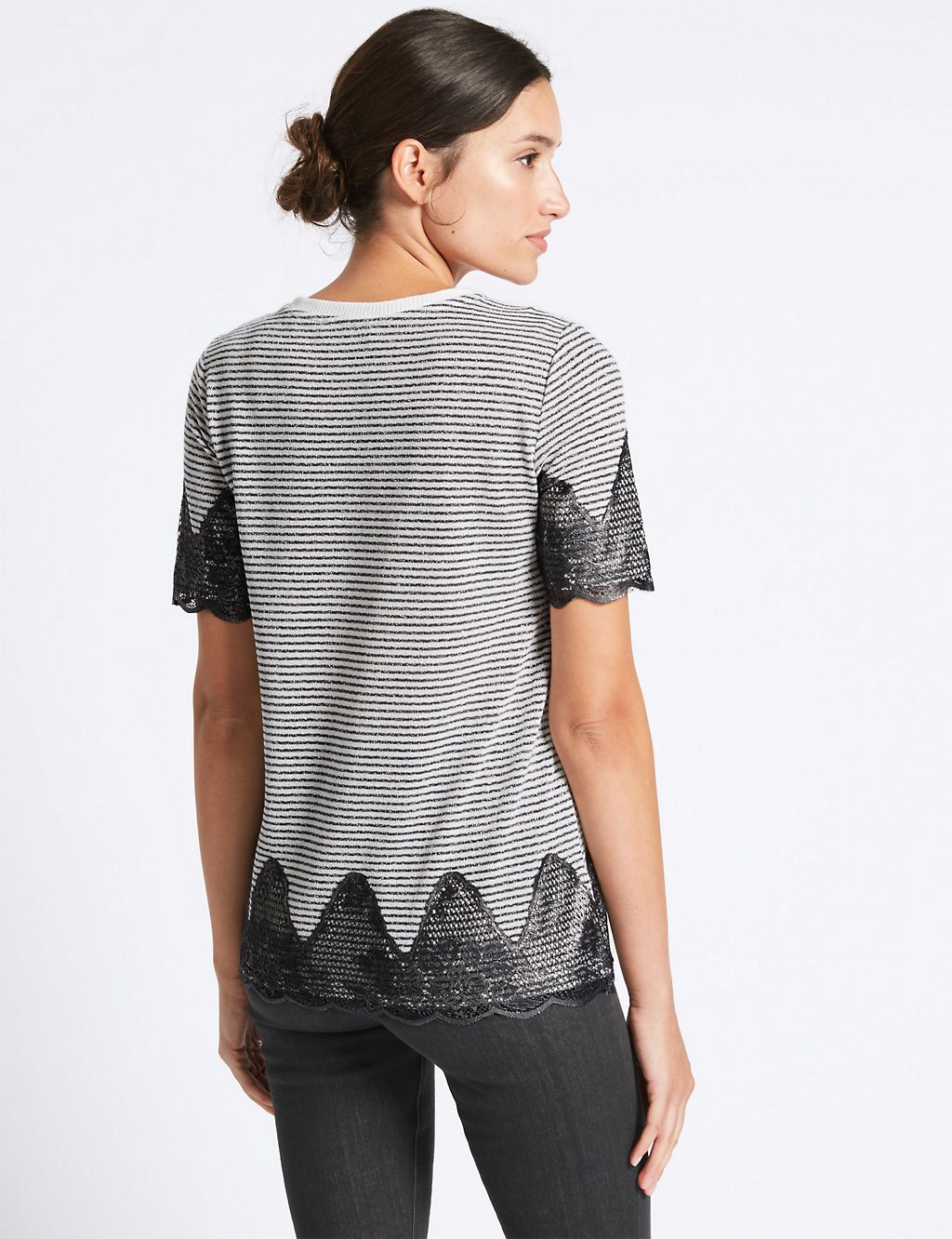 Cotton Blend Metallic Stripe Lace T-Shirt 4 of 4