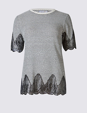 Cotton Blend Metallic Stripe T-Shirt Image 2 of 4