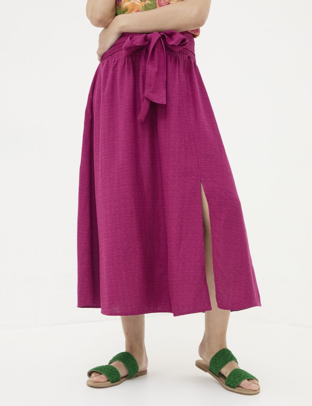 Cotton Blend Midi A-Line Skirt 2 of 6