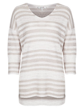 Cotton Blend Nautral Striped Jumper Image 2 of 5