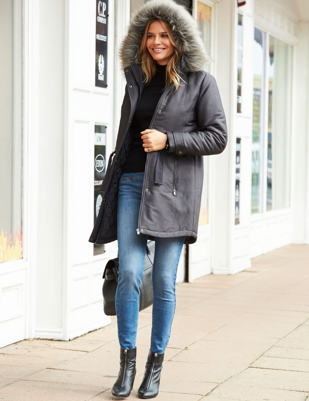 Cotton Blend Padded Hooded Longline Parka Coat