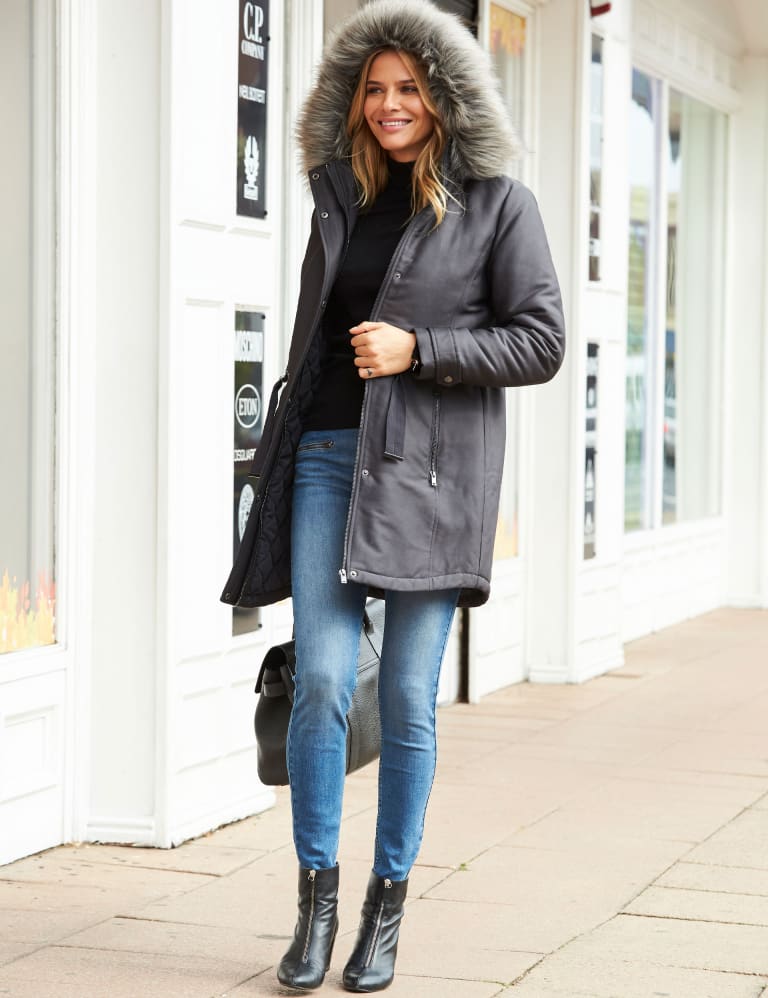 Grey parka fur hood best sale