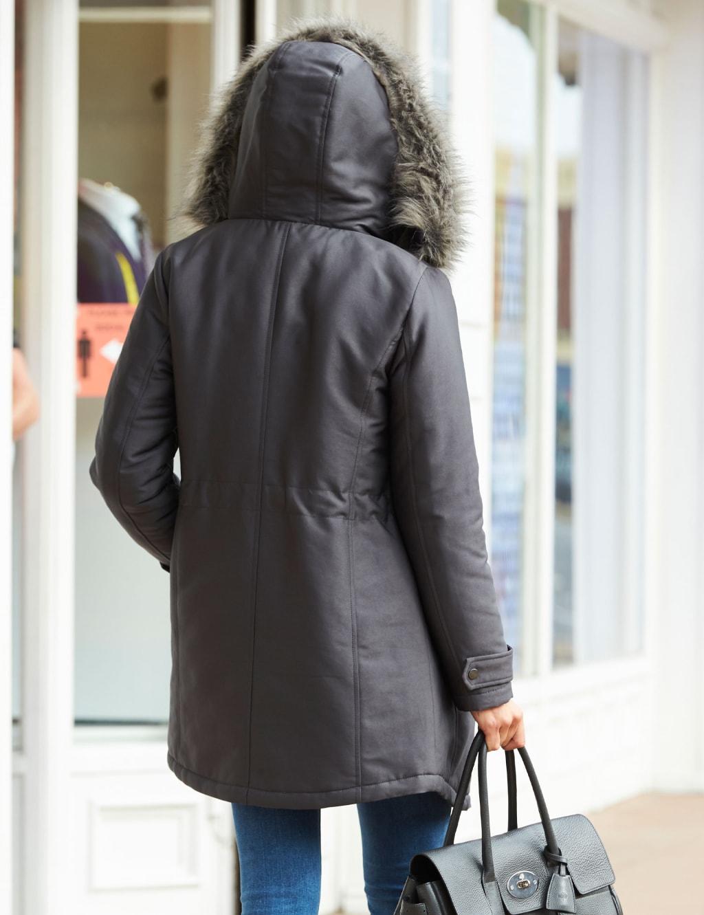 Cotton Blend Padded Hooded Longline Parka Coat