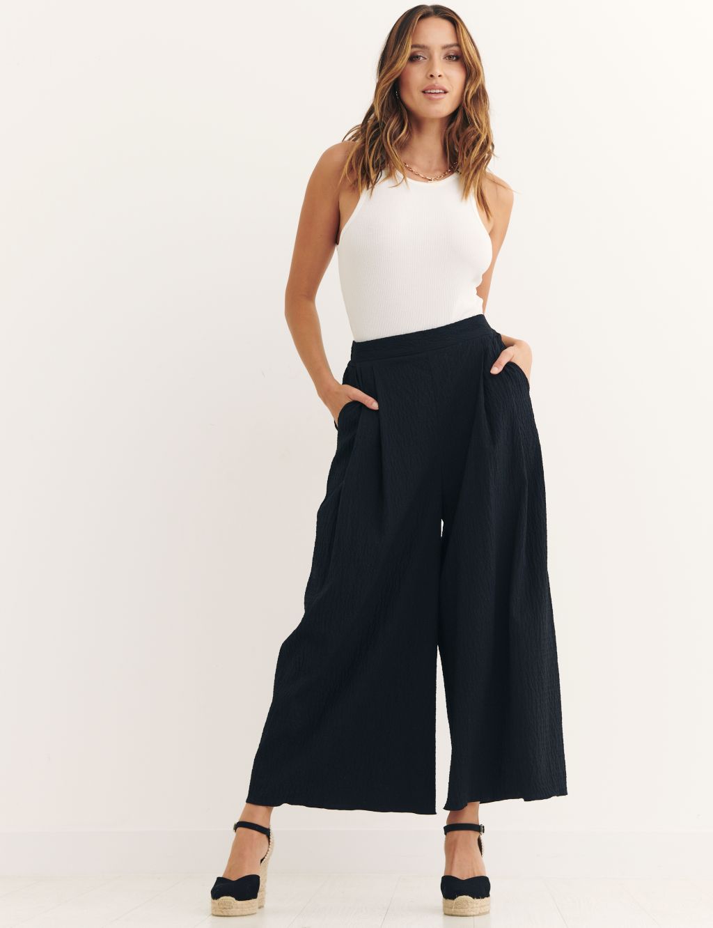 Cotton Blend Pleated Wide Leg Culottes | Nobody's Child | M&S