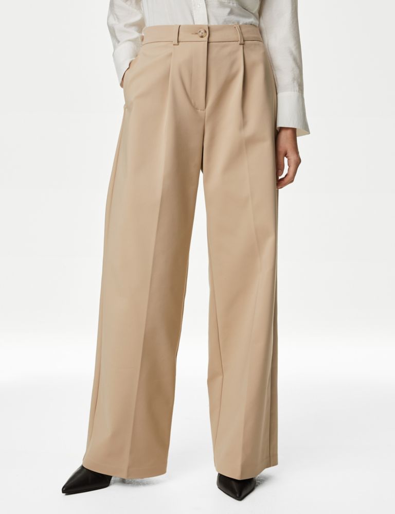 Cotton Blend Pleated Wide Leg Trousers 4 of 5