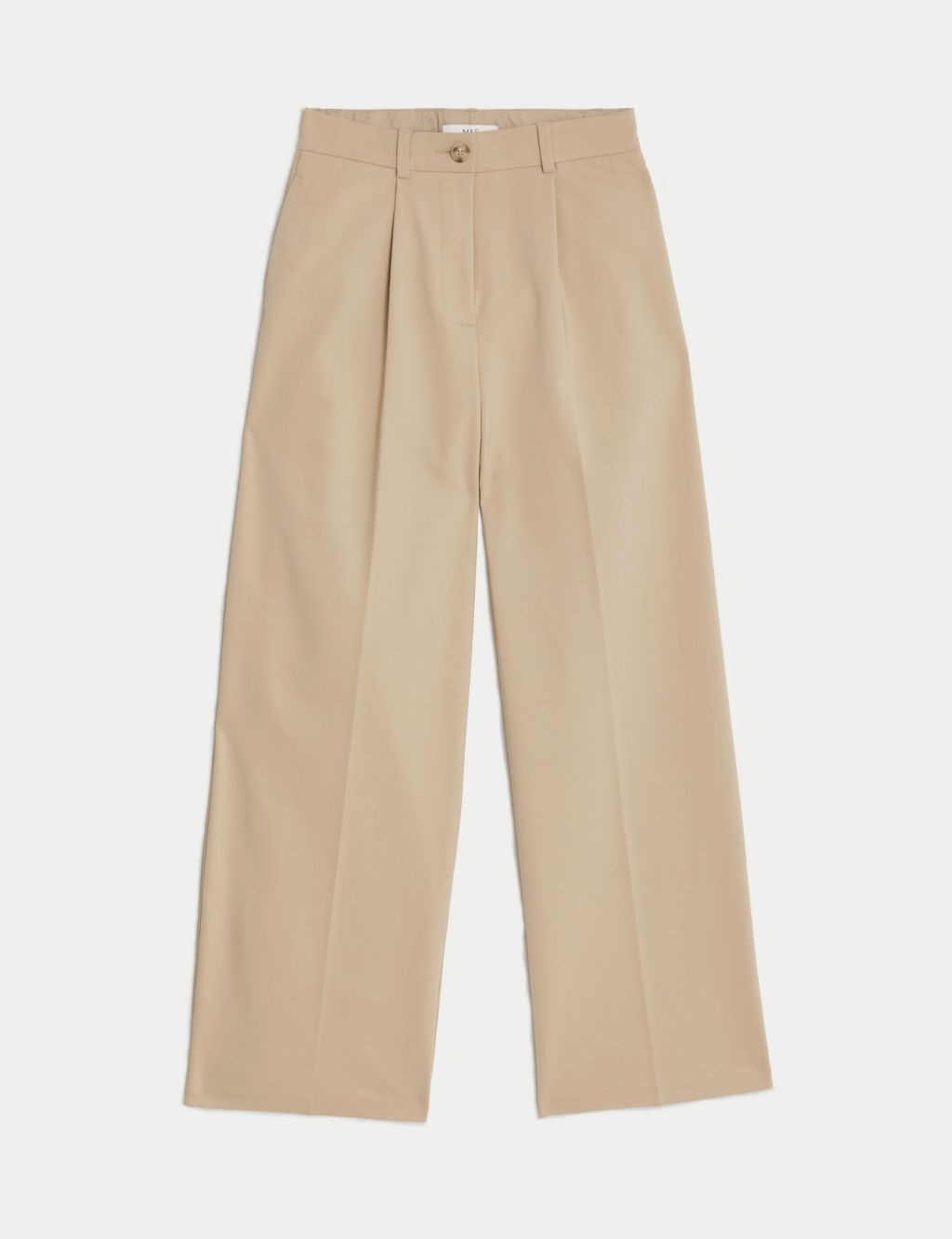 Cotton Blend Pleated Wide Leg Trousers | M&S Collection | M&S