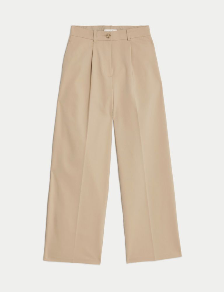 Cotton Blend Pleated Wide Leg Trousers 2 of 5