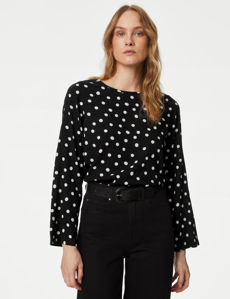 Cotton Blend Polka Dot Top M S Collection M S