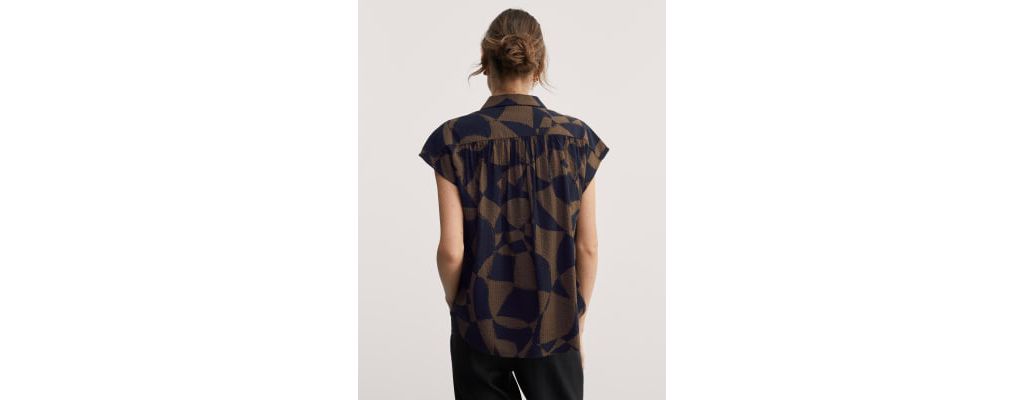 Cotton Blend Printed Cap Sleeve Blouse 4 of 7