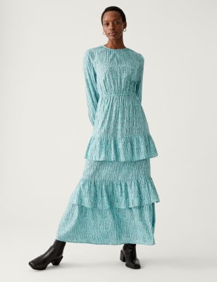 tiered cotton dress with sleeves