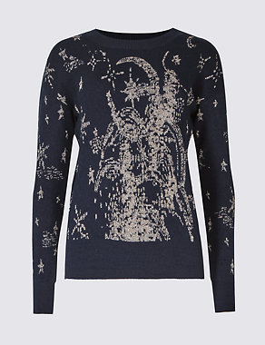 Cotton Blend Printed Round Neck Jumper Image 2 of 5