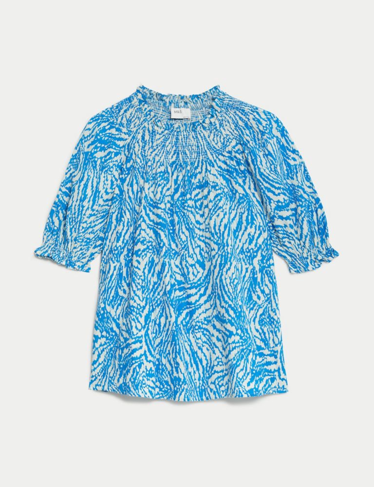 Cotton Blend Printed Smocked Blouse | M&S Collection | M&S