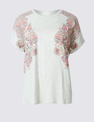 Cotton Blend Puff Floral Print T-Shirt Image 2 of 5