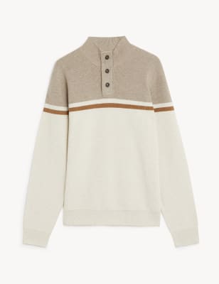 Cotton Blend Ribbed Funnel Neck Jumper Image 2 of 4