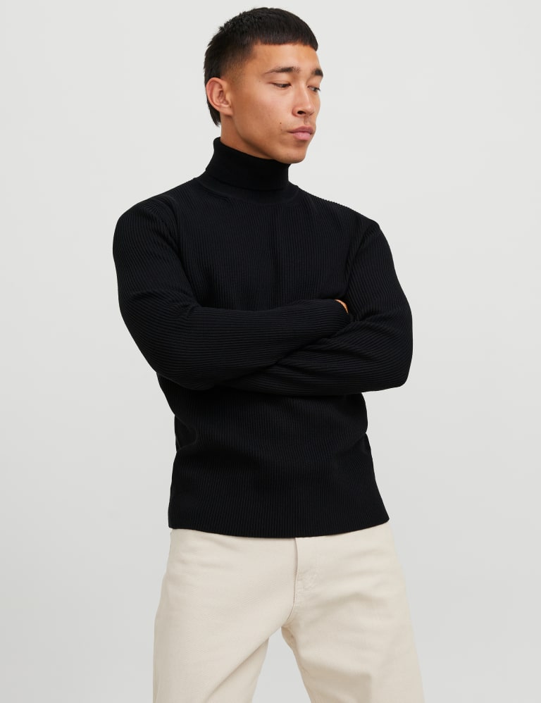 Cotton Blend Ribbed High Neck Jumper 1 of 6