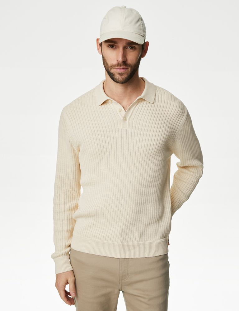 Cotton Blend Ribbed Knitted Polo Shirt 4 of 6