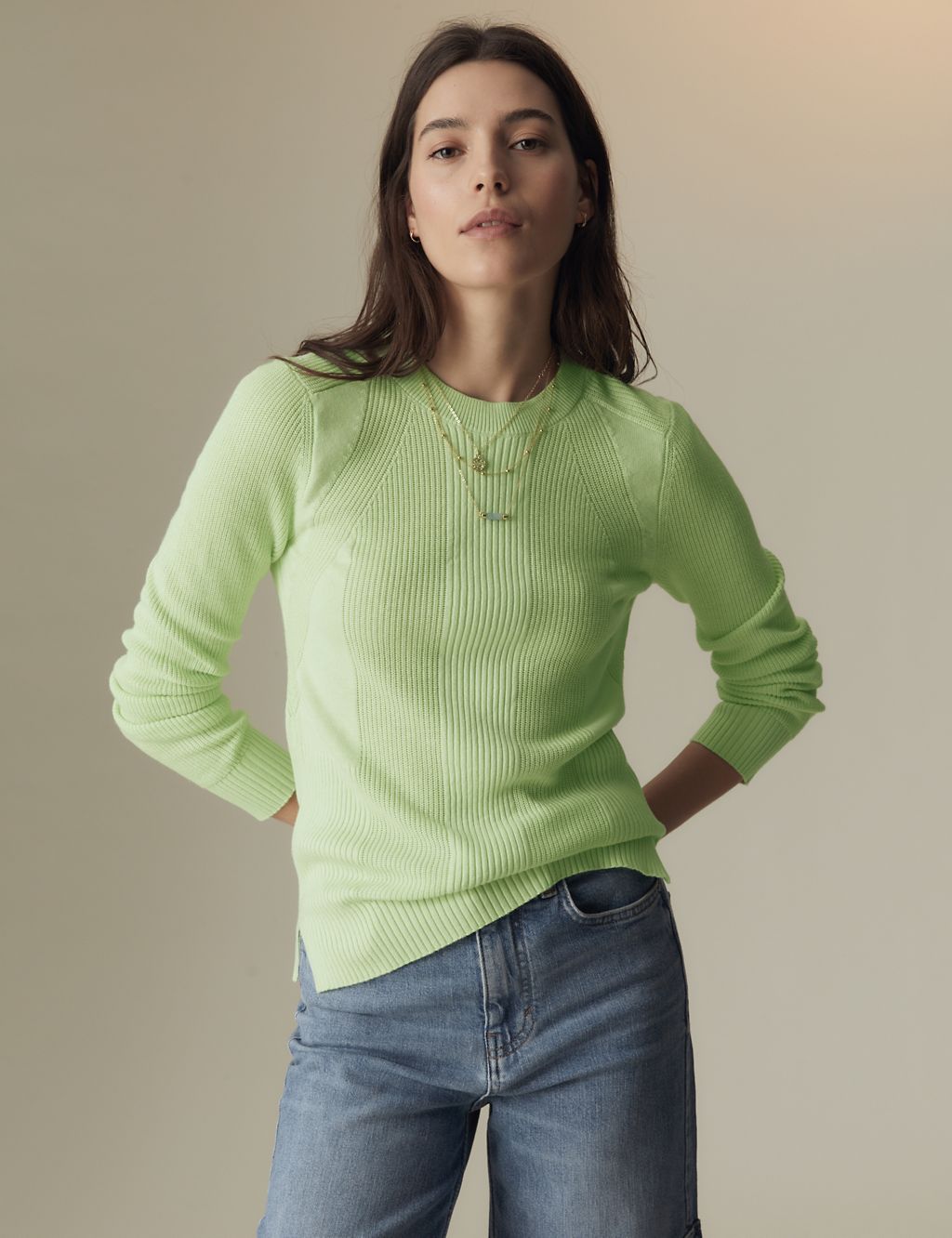 Cotton Blend Ribbed Round Neck Jumper 3 of 6