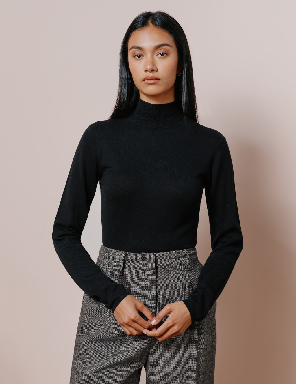 Cotton Blend Roll Neck Jumper with Silk | Albaray | M&S