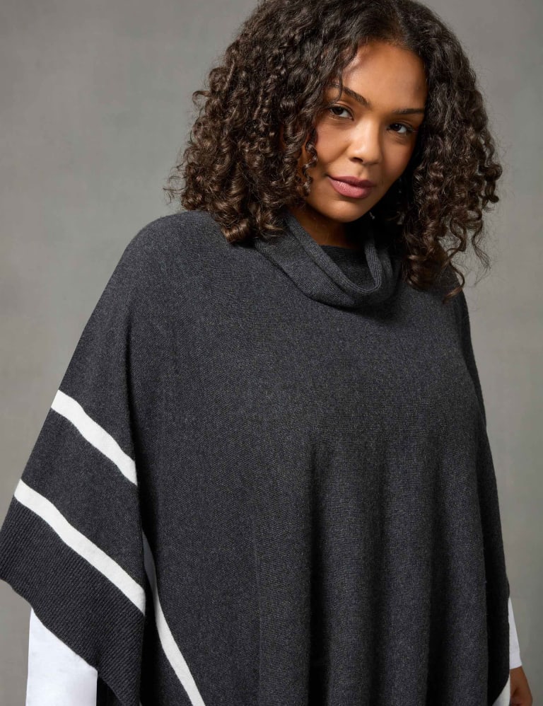 Cotton Blend Roll Neck Knitted Poncho Live Unlimited London M S