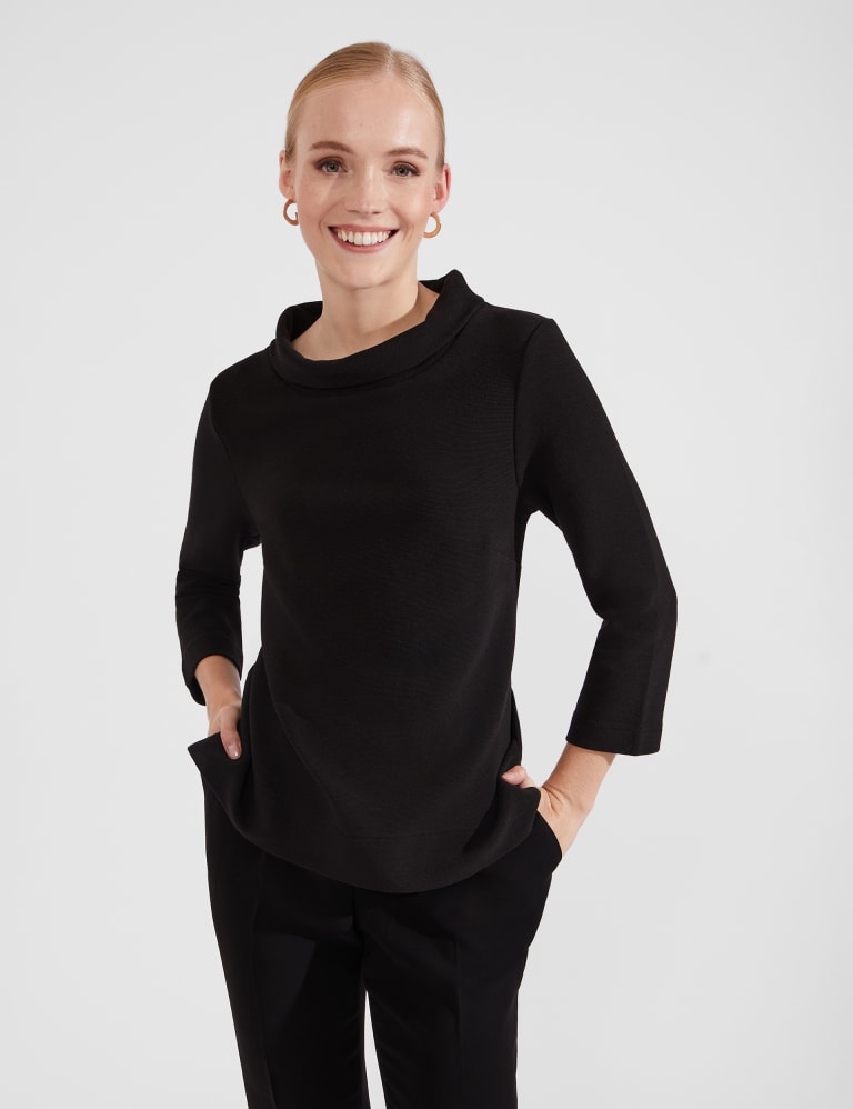 Cotton Blend Roll Neck Top, HOBBS