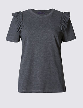 Cotton Blend Ruffle Short Sleeve T-Shirt Image 2 of 4