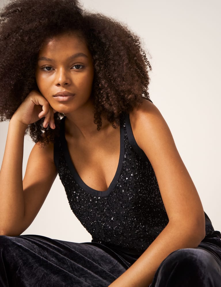 Black sparkly cami top discount