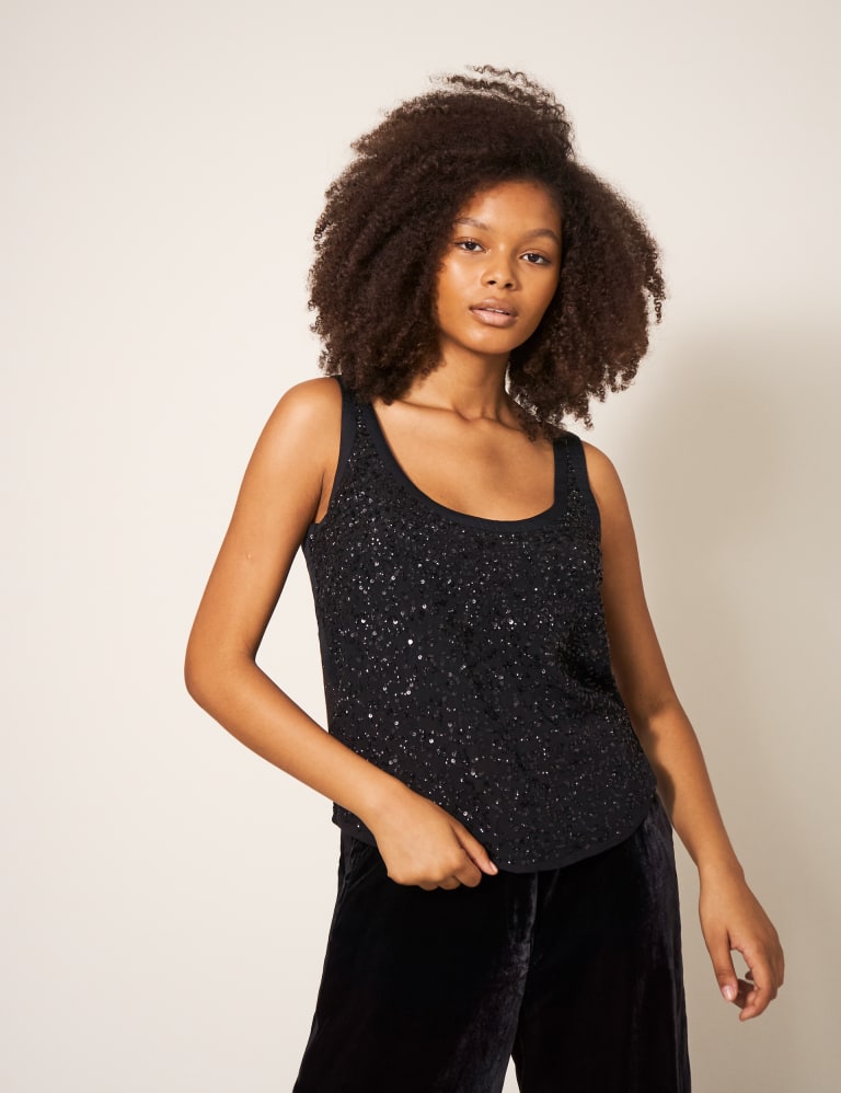 Plus Size LUXE Black Sequin Hand Embellished Cami Top